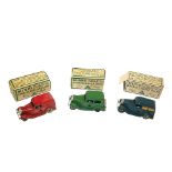 TRIANG MINIC 3 boxed models, 1M Ford £100 Saloon (Green with flaps of box missing), 1M Ford Saloon