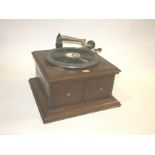 HMV 'HORNLESS' GRAMOPHONE an oak cased hornless gramophone, with an exhibition soundbox by the