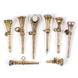 ANTIQUE WATCH KEYS - 19THC 8 early 19thc gilt metal keys, all set with various hardstones. (8)