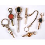 QTY OF ANTIQUE WATCH KEYS - 19THC 6 decorative 19thc watch keys, one with a swival top, one set with