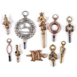 ANTIQUE WATCH KEYS 10 decorative examples including a Harp, Masonic example, one with leaping animal