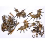 QTY OF ANTIQUE WATCH KEYS including two sets of numbered keys, 10 scroll handle keys, various barrel