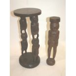TRIBAL STATUES - TROBRIAND ISLANDS including a single carved figure with 'star' motif carved on