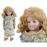 19THC GERMAN DOLL possibly by Kling, the doll with fixed blue glass paperweight eyes, closed mouth