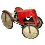 LARGE CHILDS TRACTOR - LINE BROS/TRIANG a large Childs metal tractor with a hand operated crank,