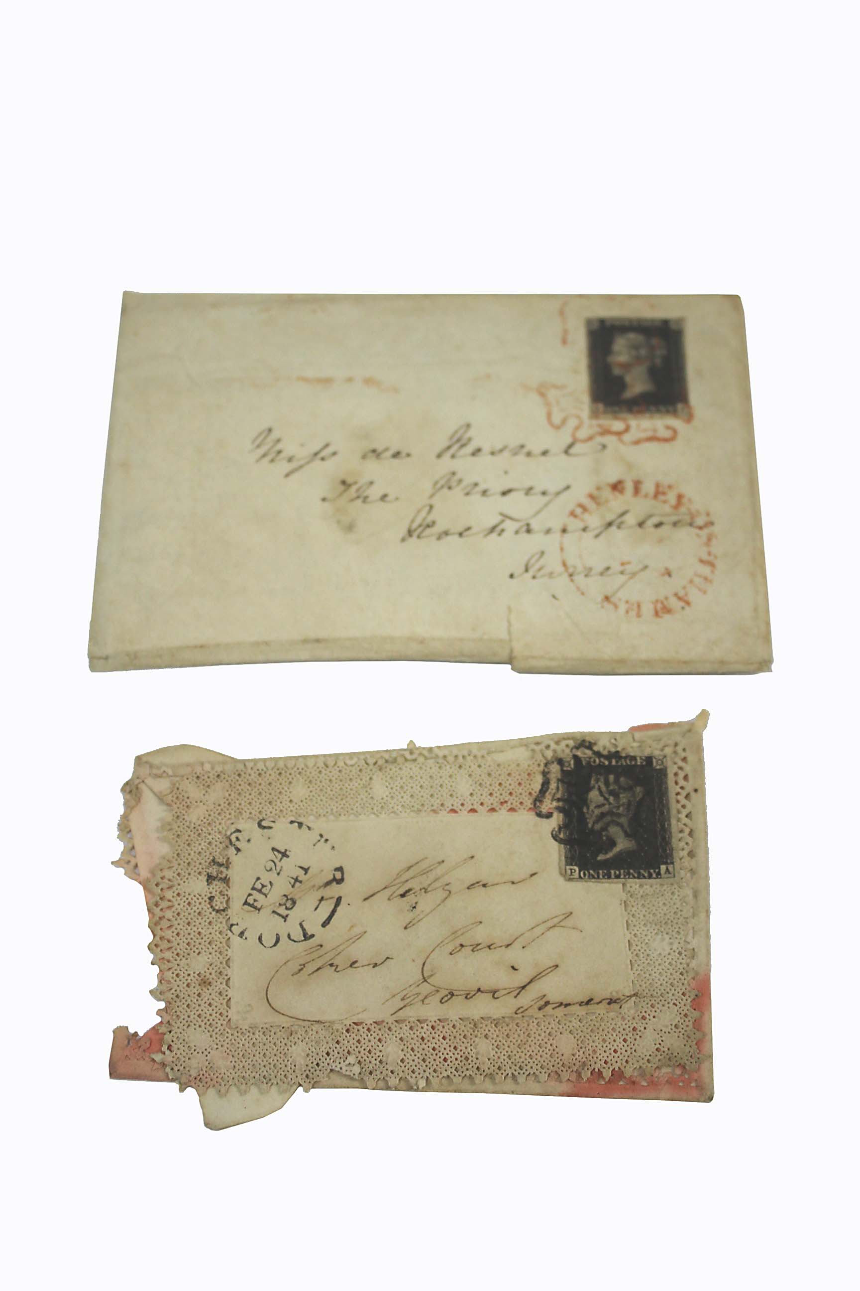 TWO PENNY BLACK STAMPS a Great Britain August 1840 cover with 1d Black, just 4 margins with red