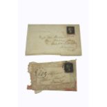 TWO PENNY BLACK STAMPS a Great Britain August 1840 cover with 1d Black, just 4 margins with red