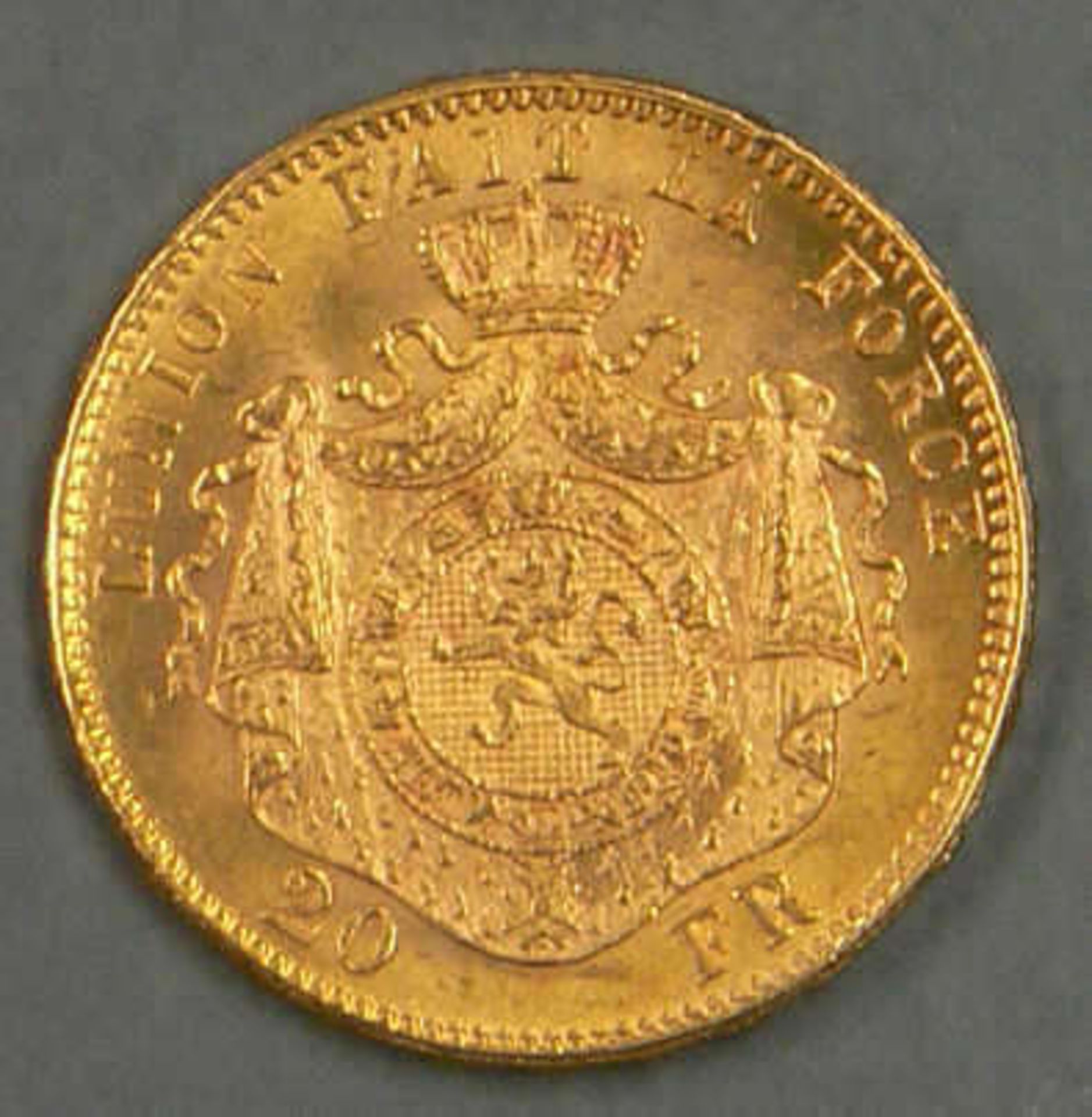 Belgien 1875, 20.- Francs - Goldmünze "Leopold II.". 900er Gold. Gewicht: 6,47 g. Erhaltung: vz. - Bild 2 aus 2