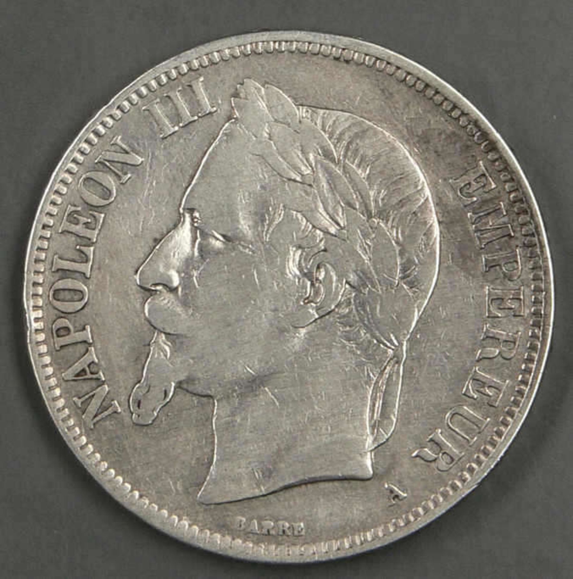 Frankreich 1870 A, 5.- Francs - Silbermünze "Napoleon III.". Erhaltung: ss. France 1870 A, 5.-