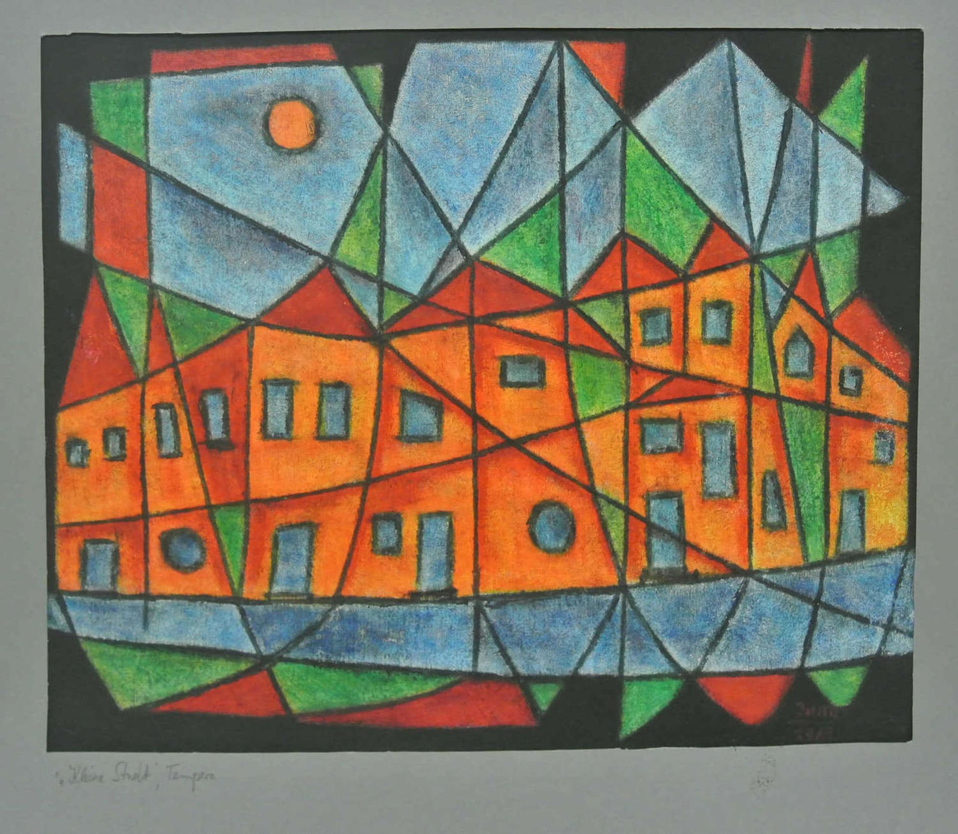 Bernhard Jung, Werkkunstschule Essen / Wupperttal, Tempera,"Kleine Stadt" , Breite ca. 40 cm, Höhe