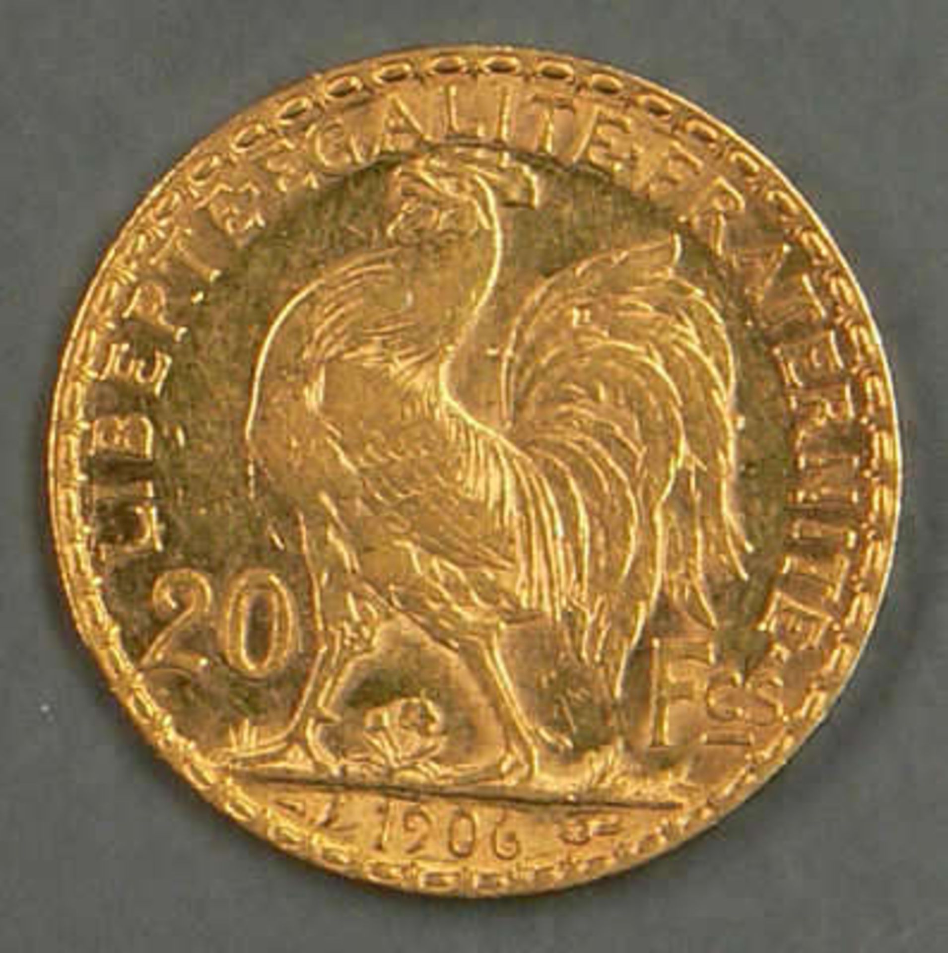 Frankreich 1906, 20.- Francs - Goldmünze. Gad 1064. Gold 900. Gewicht: ca. 6,45 g. Erhaltung: vz. - Bild 2 aus 2