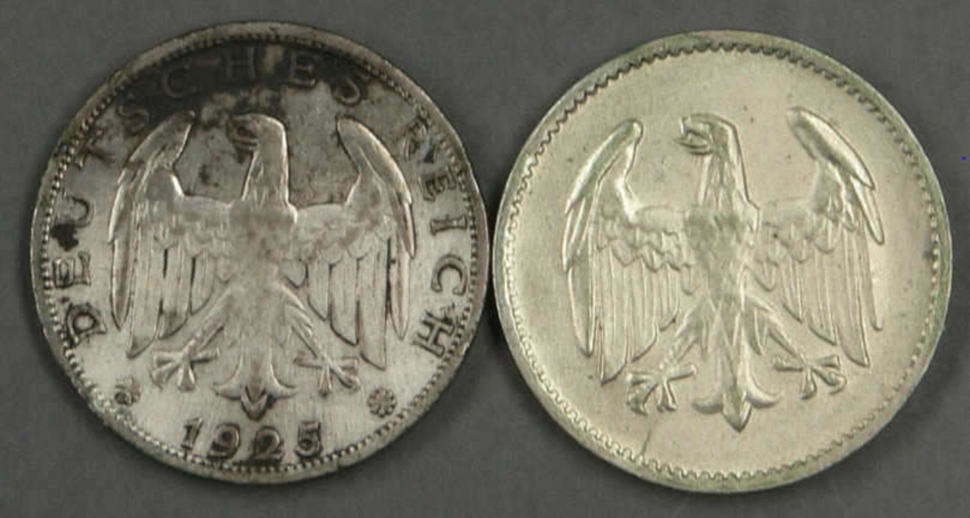 Deutsches Reich 1924/25, 1 Mark 1924 F, vz und 1 Reichsmark 1925 A, ss. German Empire 1924/25, 1 - Bild 2 aus 2