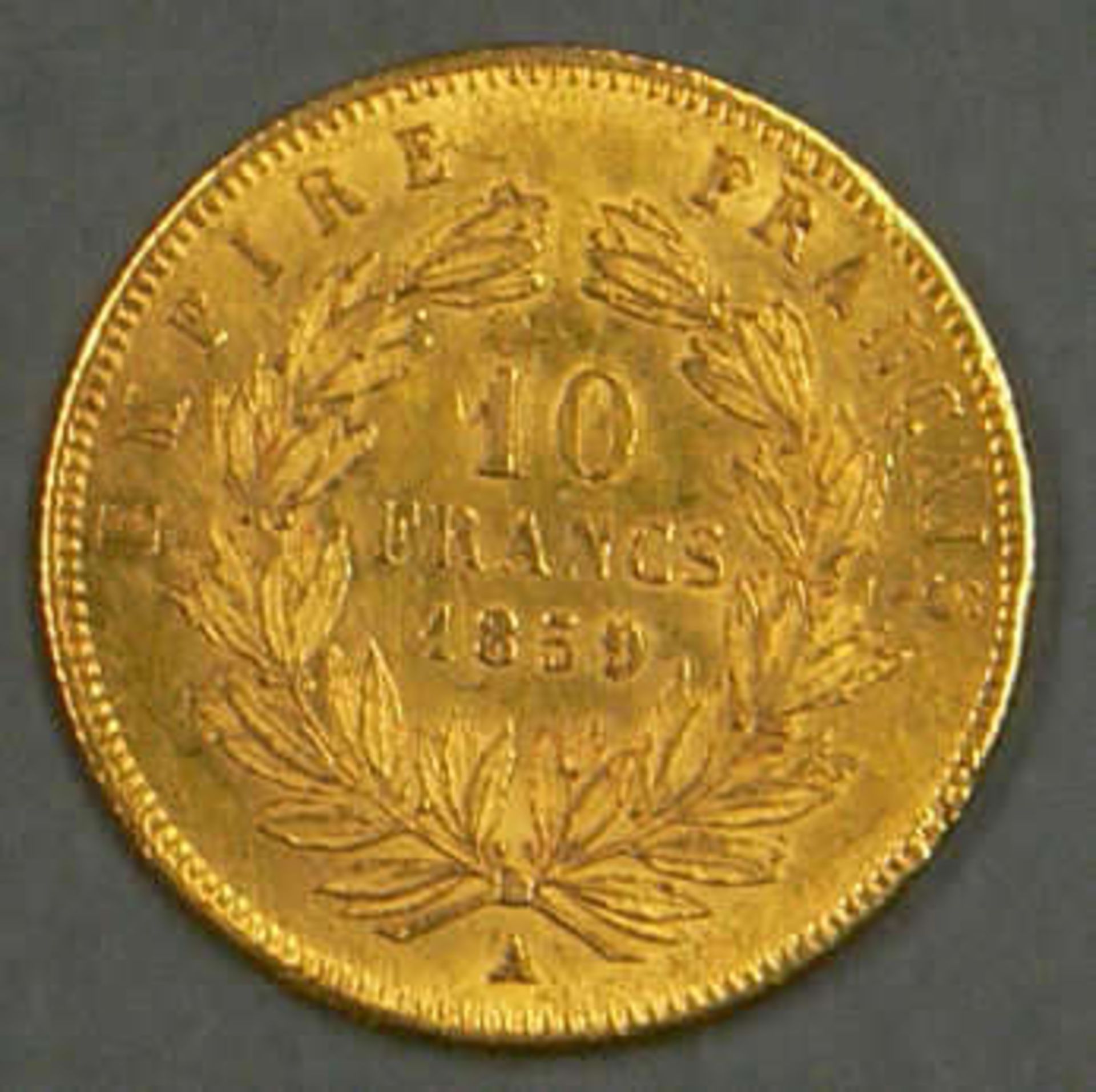 Frankreich 1859, 10.- Francs - Goldmünze. Gold 900. Gewicht: ca. 3,2 g. Erhaltung: vz. France