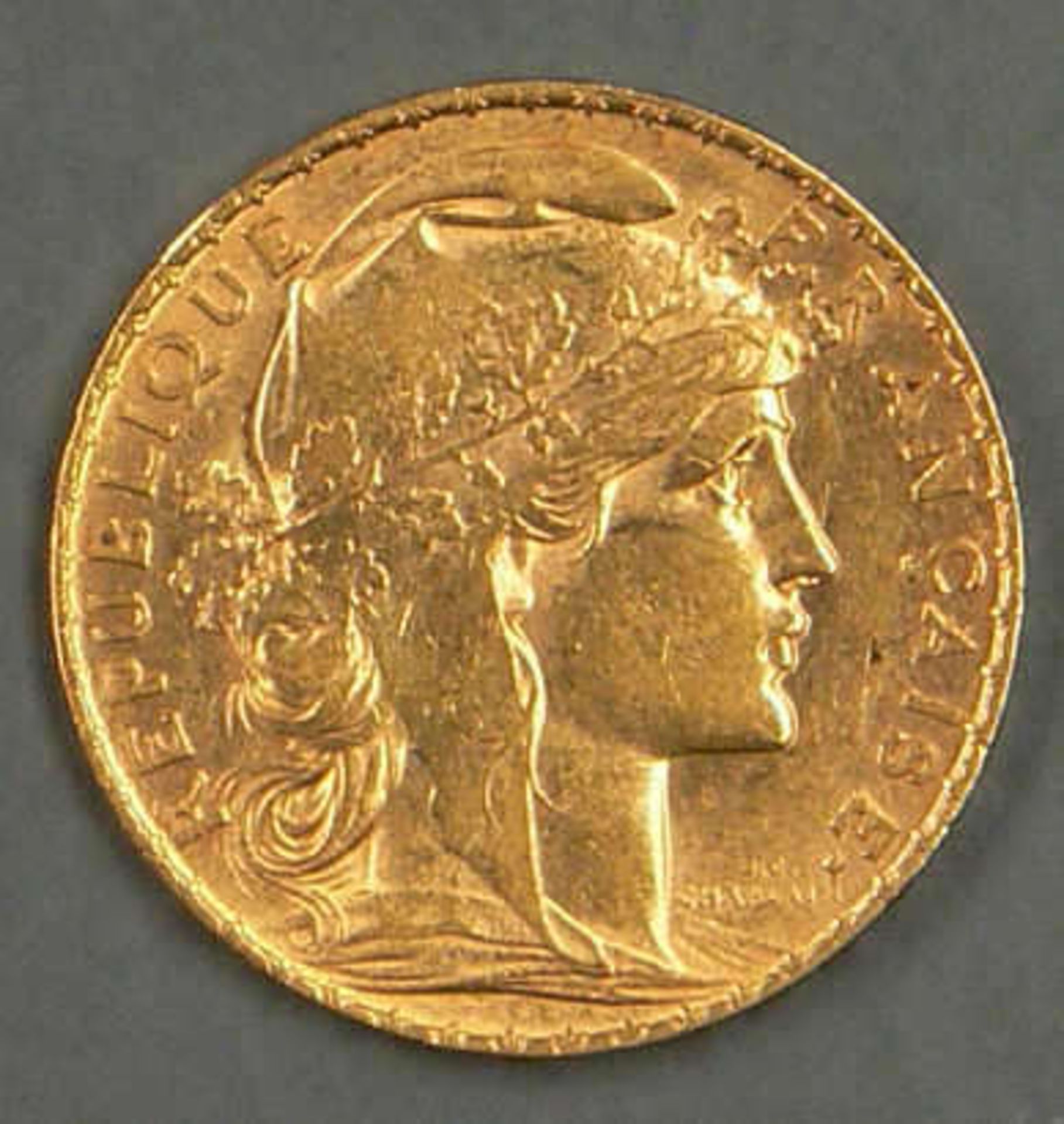 Frankreich 1907, 20.- Francs - Goldmünze. Gold 900. Gewicht: ca. 6,49 g. Erhaltung: vz. France 1907, - Bild 2 aus 2