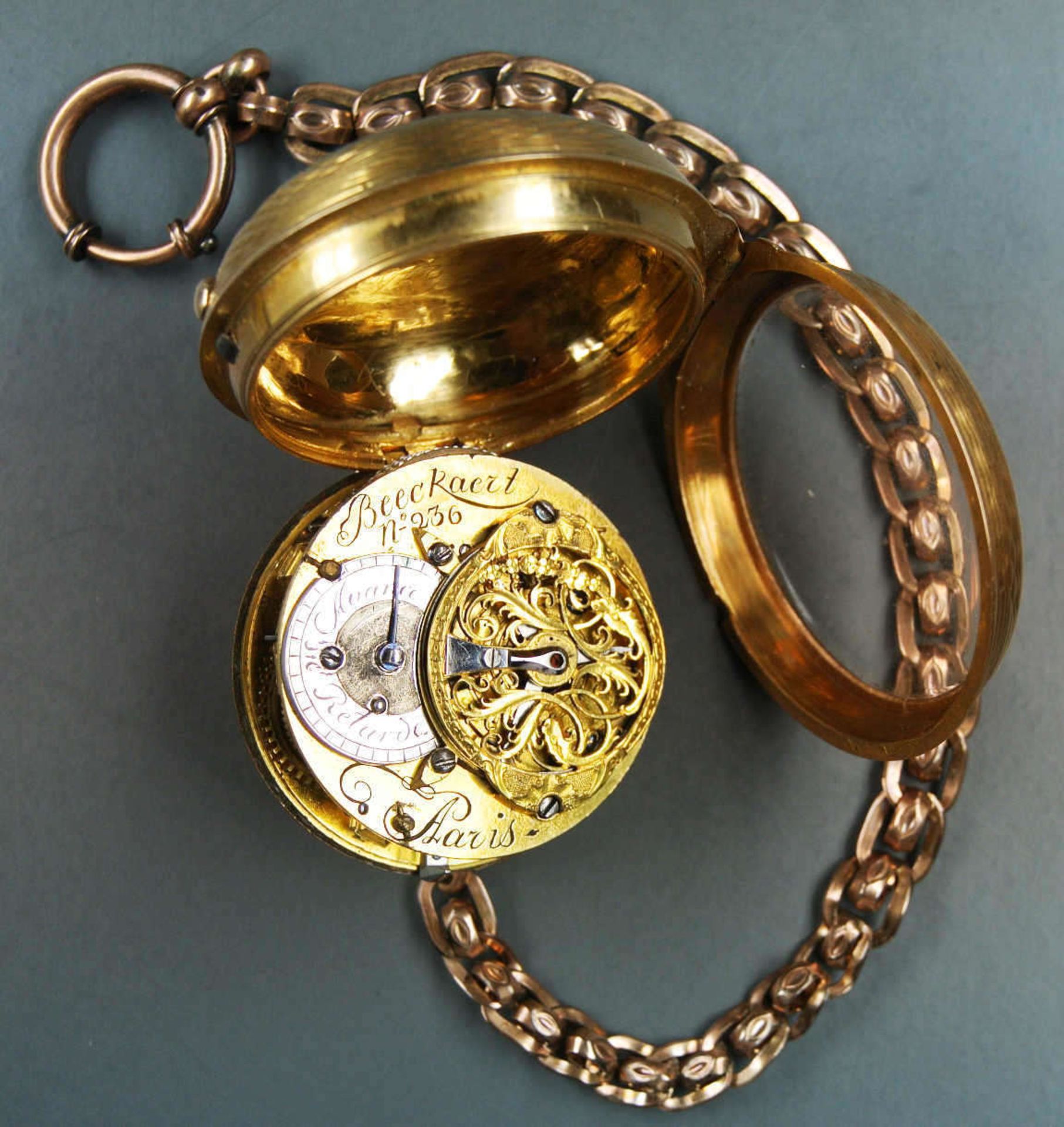 Spindel - Taschenuhr von Jean Francois Beeckaert Paris, No. 236. Um 1800. Gold 750. Emaill - - Bild 7 aus 12