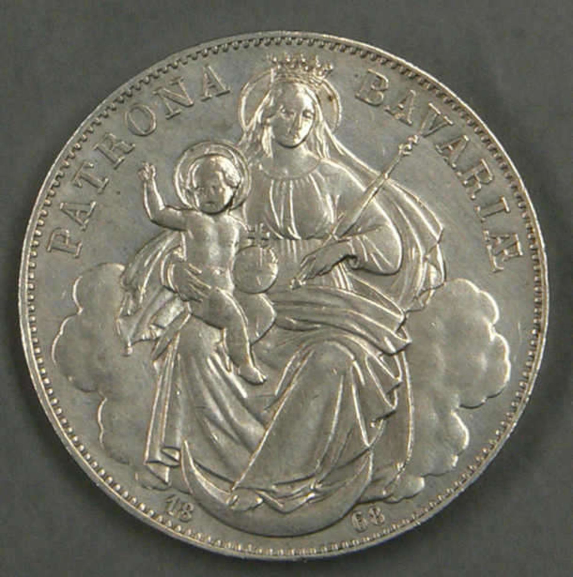 Altdeutschland Bayern 1868, Madonnen - Taler "Patrona Bavariae / Ludwig II.". Jaeger: 14. Erhaltung: - Bild 2 aus 2