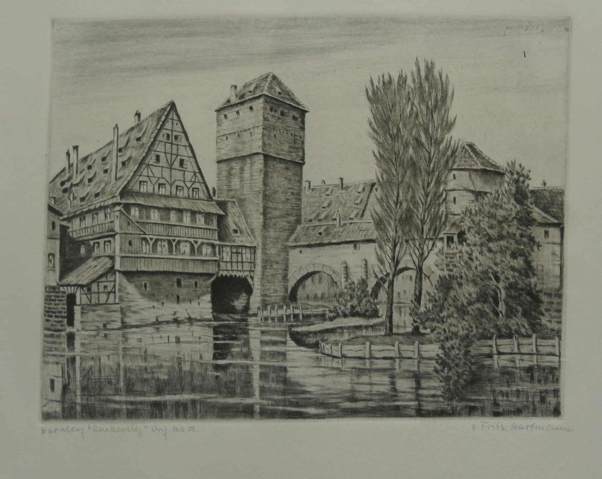 Fritz Hartmann (1878 - 1961), Düsseldorfer Kunstakademie, Original Radierung "Nürnberg