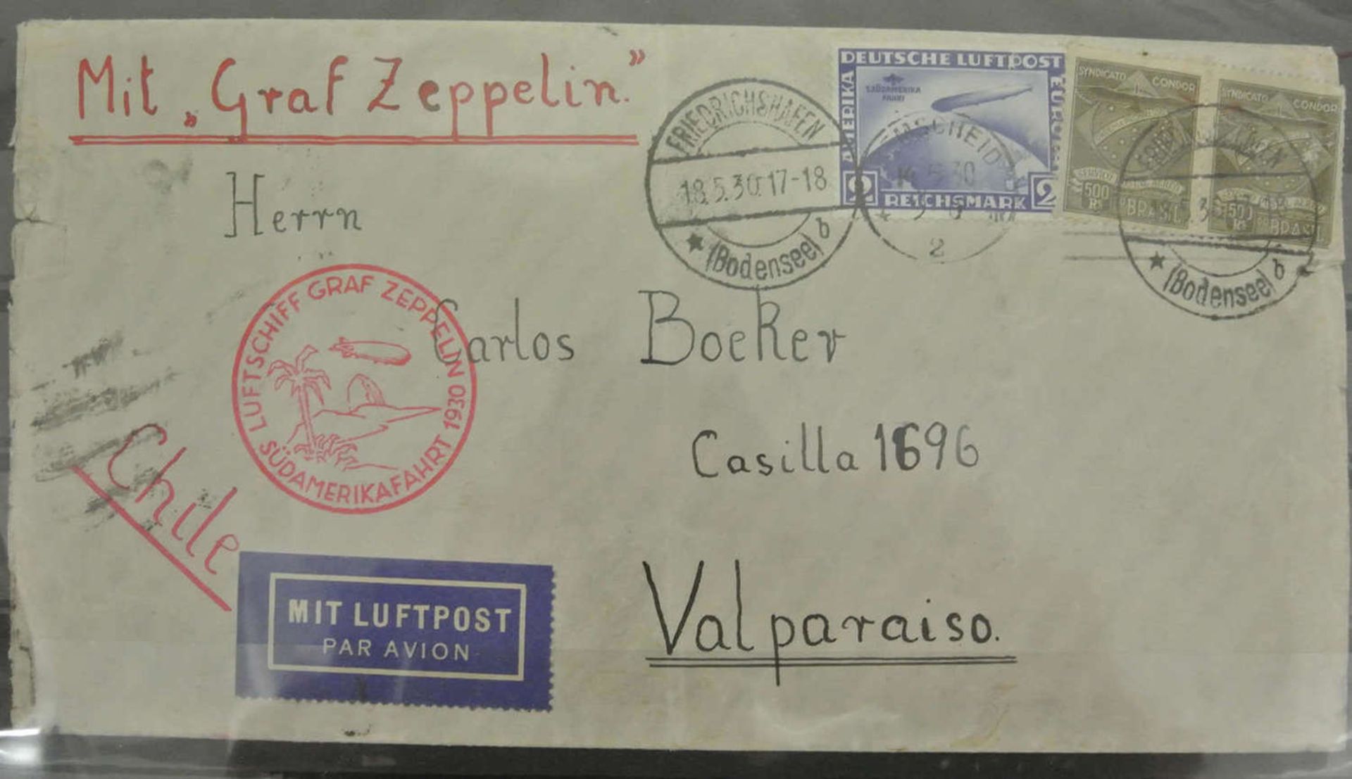 Deutsches Reich 1930, Brief wurde mit Graf Zeppelin befördert. Michel Nr. 438 y German Reich 1930,