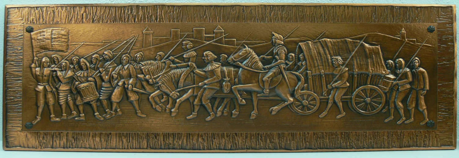 Kupferbild, Kaufmanns - Zug. Ca. 95 cm x 36 cm. Echt Kupfer. Handarbeit. Copper picture, merchant 's