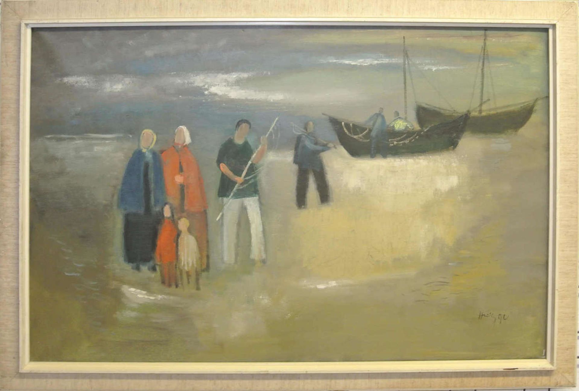 unbekannter Künstler, Ölgemälde auf Leinwand "Vor der Ausfahrt", rechts unten undeutliche - Bild 3 aus 3