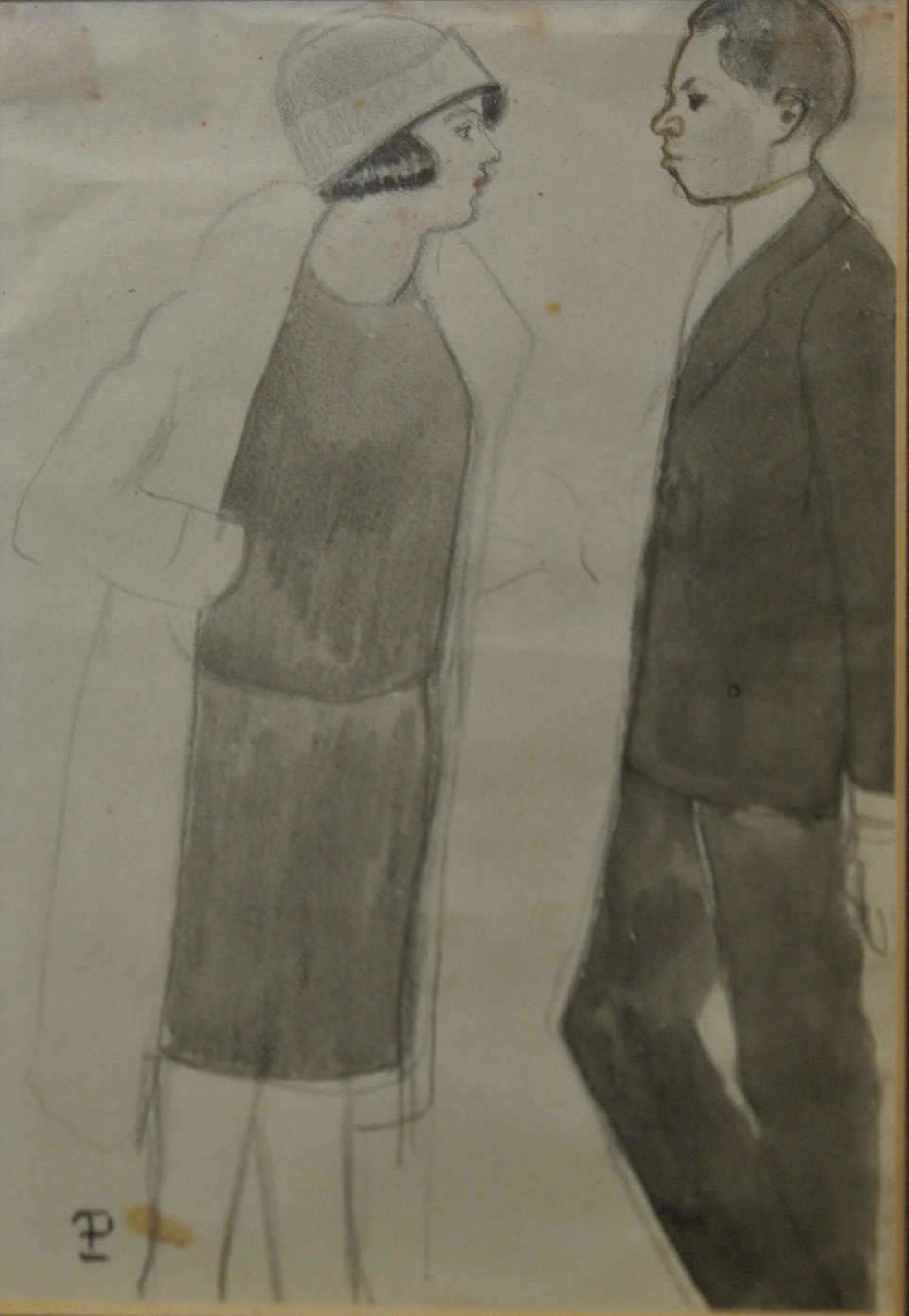 Piet Ferdinand 1869-1942, Bleistiftzeichnung auf Papier "Paar im Gespräch", links unten Monogramm. - Bild 2 aus 3