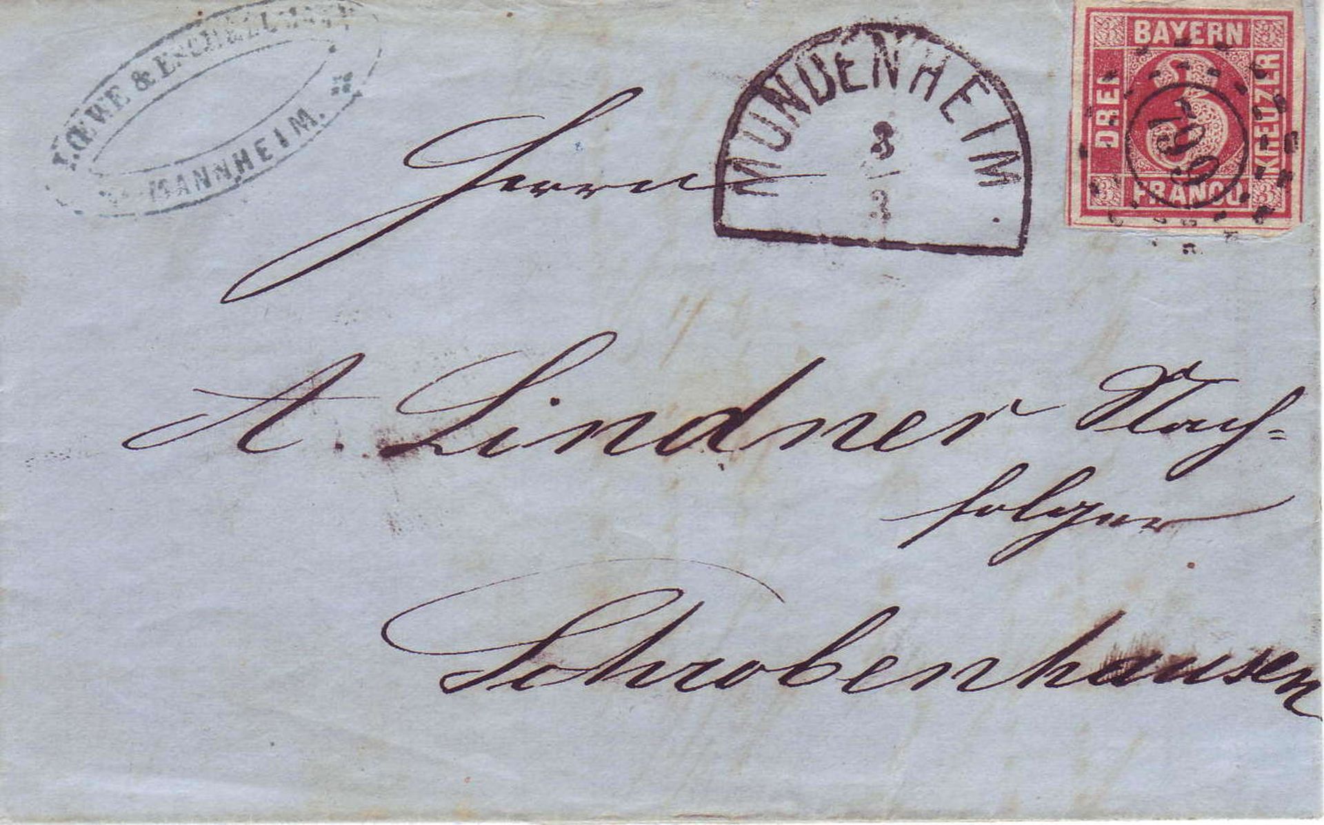 Altdeutschland Bayern 1867, Mi. - Nr. 9 c auf Brief nach Schrobenhausen. Halbkreis -