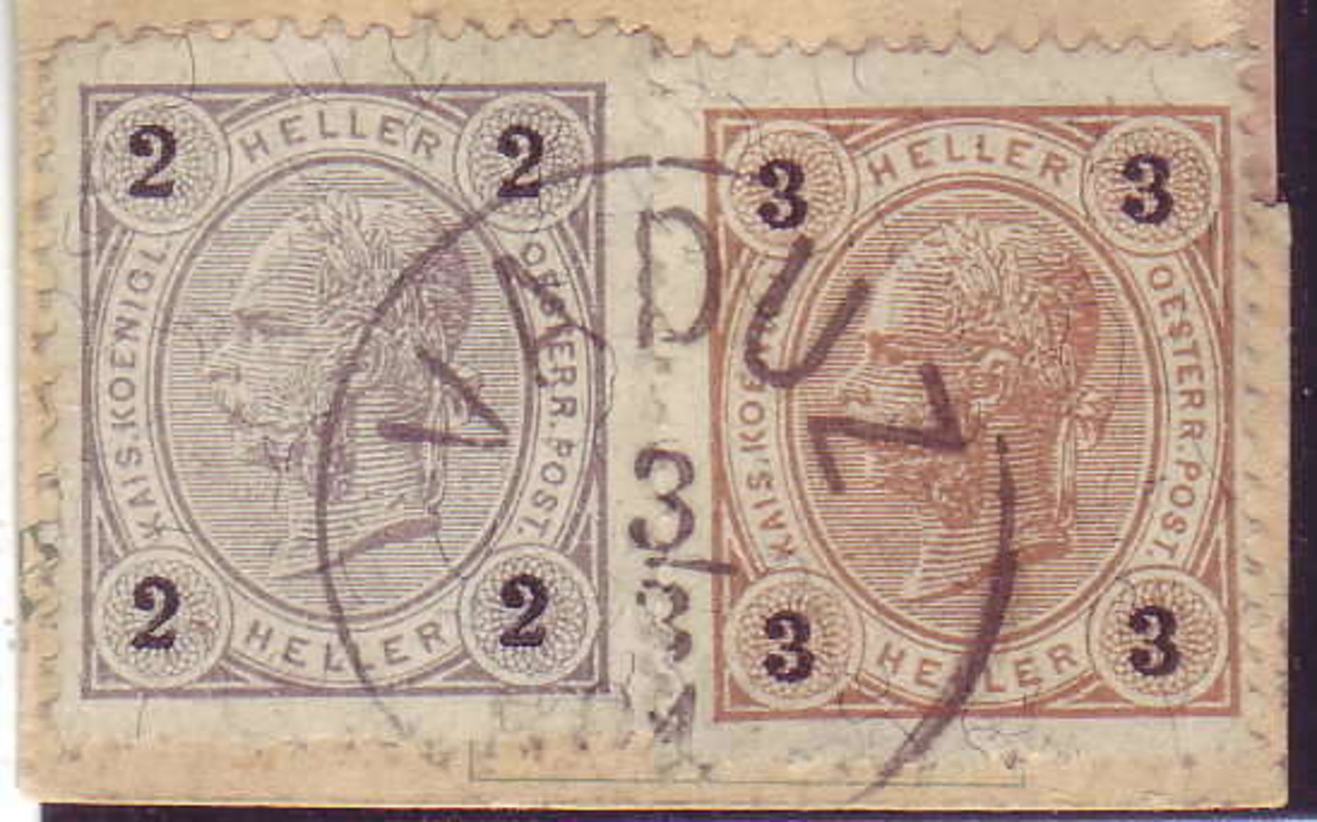 Lichtenstein 1899, Vorläufer auf Briefstück mit 2 Heller grau und 3 Heller hellbraun 1899. Mit