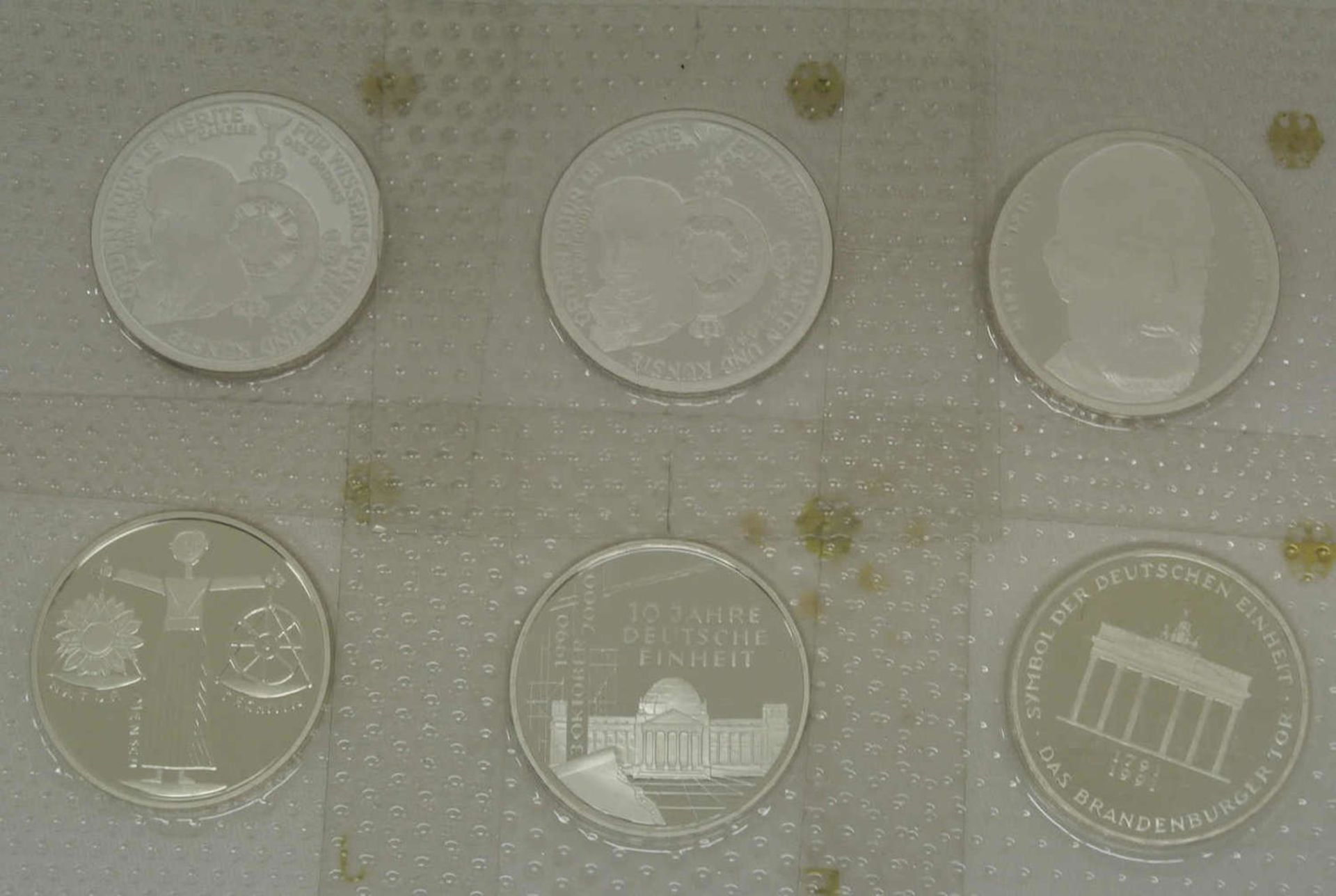 Lot 10 DM Münzen, Silber, insgesamt 6 Stück, Jahrgang 1x 1991, 2x 1992, 1x 1993, 2x 2000.