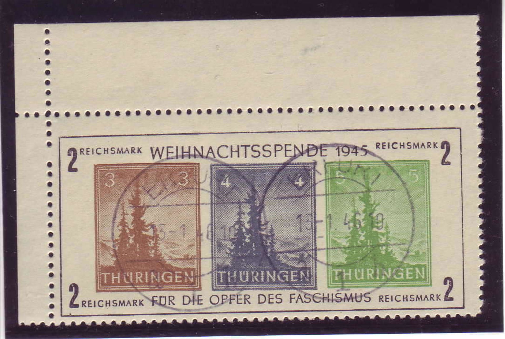SBZ Thüringen 1945, Block1 t Type 1. Gestempelt. SBZ Thuringia 1945, Block 1 t Type 1. Stamped.