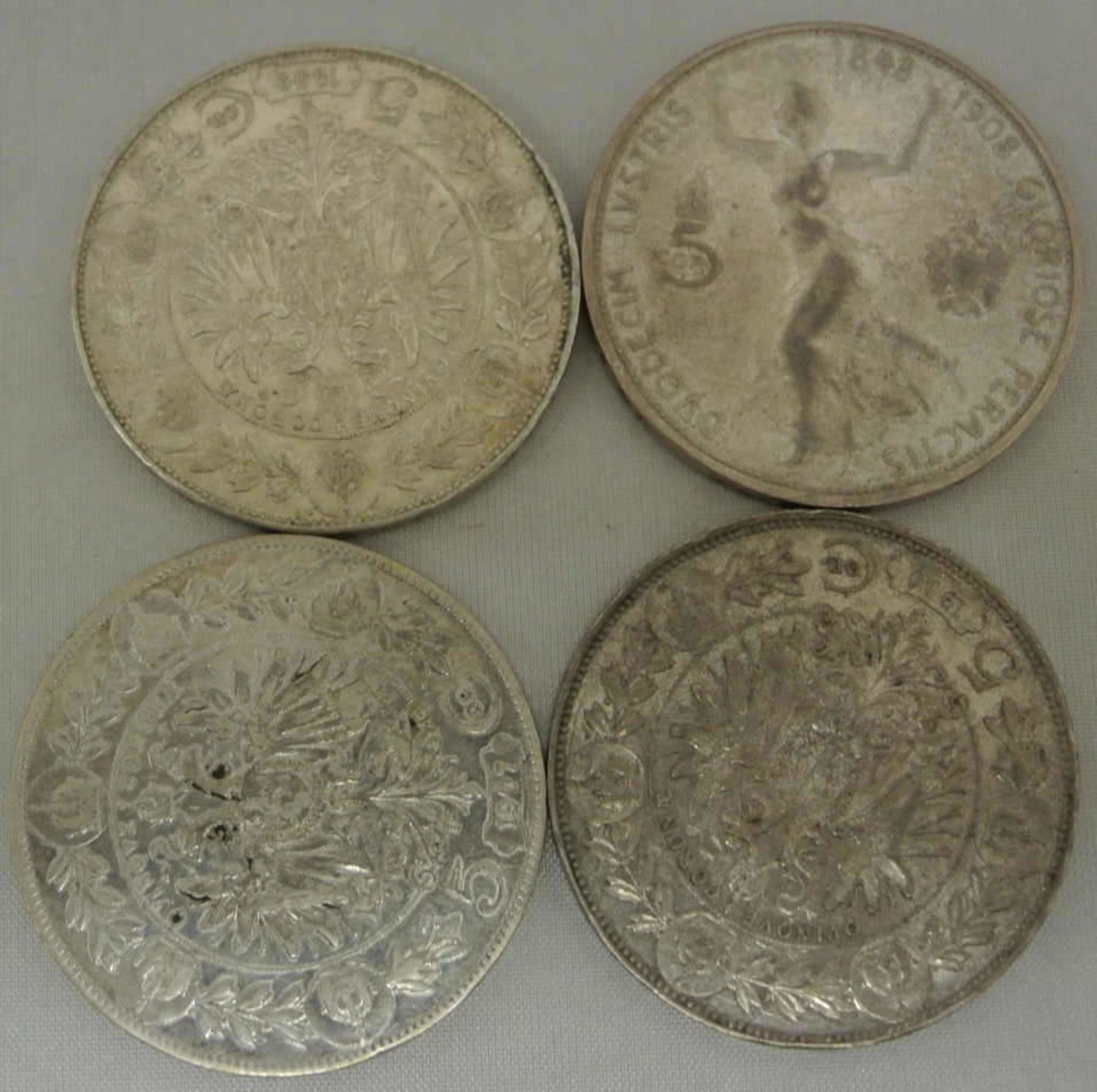 Österreich/Ungarn, Lot Silbermünzen, bestehend aus 4 Stück, 5 Corona Münzen, Jahrgang 1900/1907-