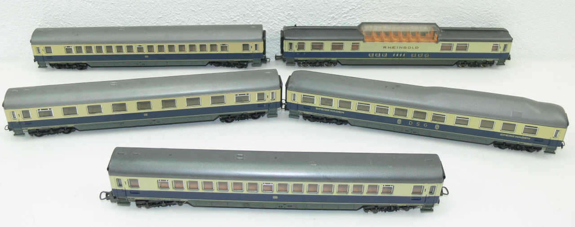 Lima Rheingoldzug - Wagen, bestehend aus 2 x Großraumwagen, 1 x Abteilwagen, 1 x DSG Speisewagen und