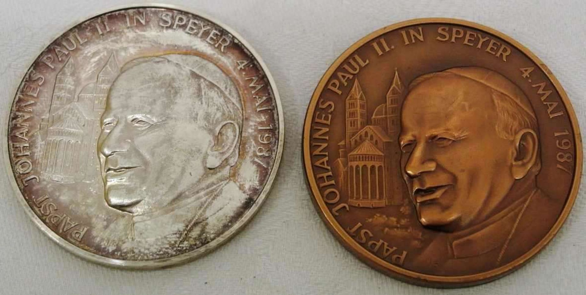 2 Medaillen Speyer, 1x Silber, 1x Kupfer, Seligsprechung von Edith Stein 1987