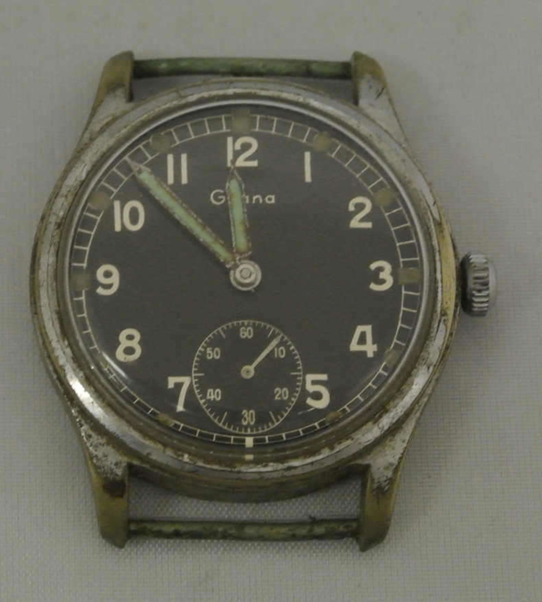 seltene Grana Wehrmacht Army WW II Vintage Uhr 1939-1945 Swiss. Rückseite bezeichnet Stahlboden