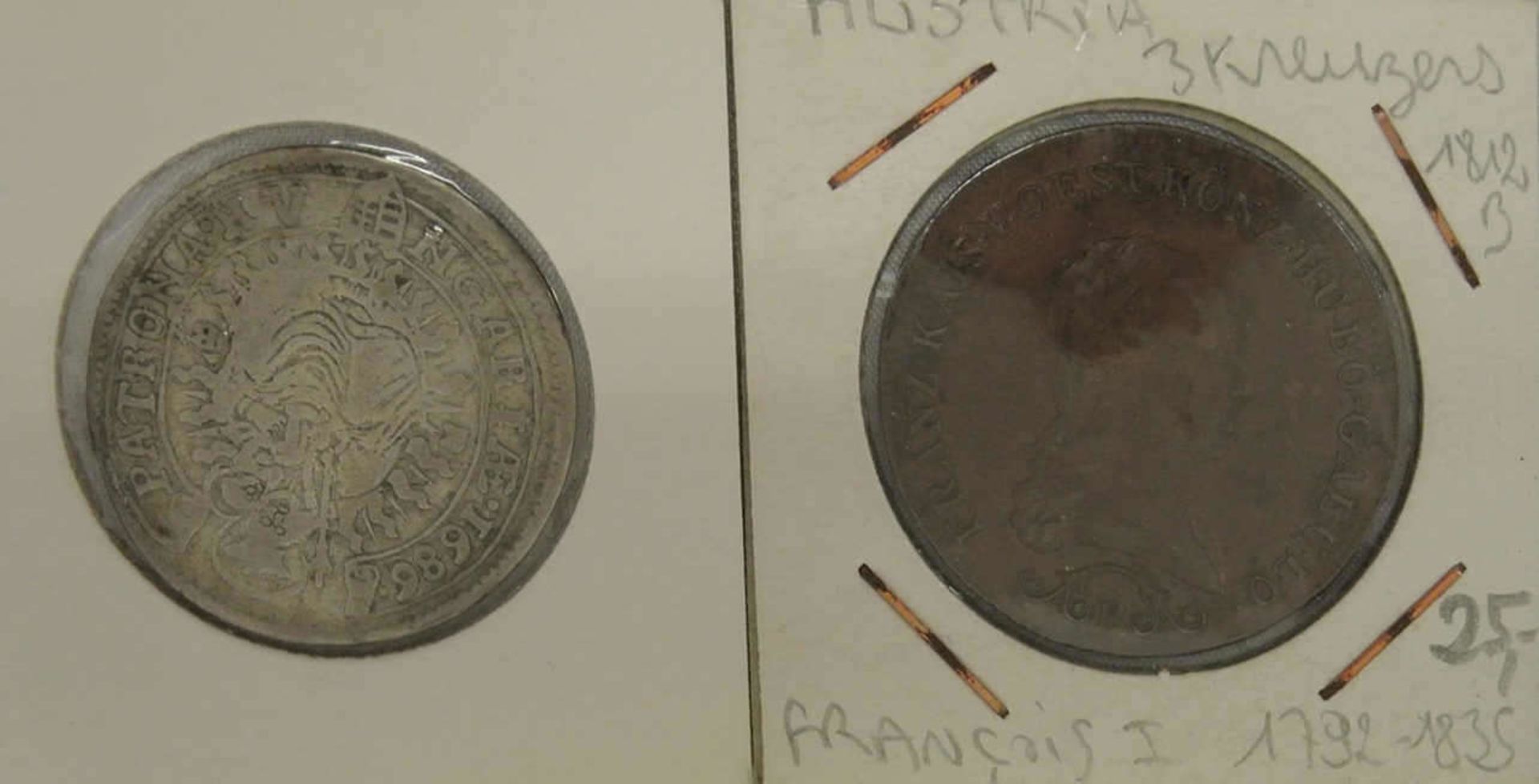 Österreich/Ungarn, 1x 15 Kreuzer Leopold I 1686, sowie 1x 3 Kreuzer 1812 im Münzrähmchen - Bild 2 aus 2