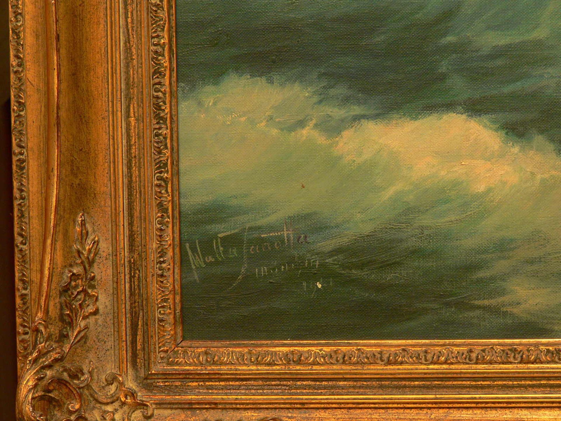 Walter Janotta (XX), Ölgemälde auf Leinwand "Segelschiff in stürmischer See", mit kleinen - Bild 2 aus 2