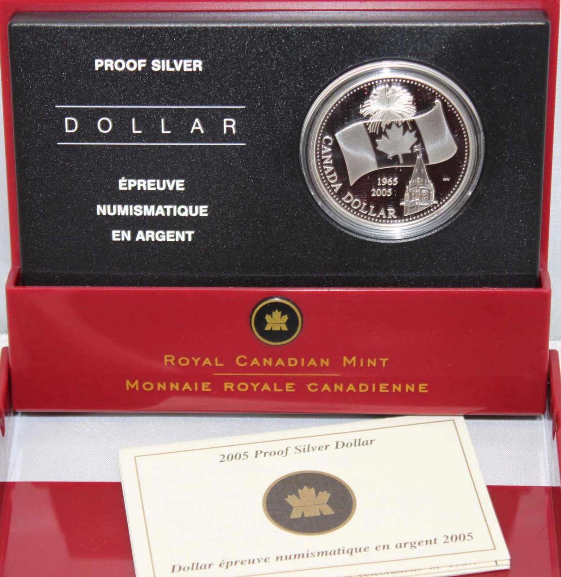 Canada Dollar von 2005, Nationalflagge 40. Jahrestag, Proof Silver Dollar. Canada Dollar 2005,