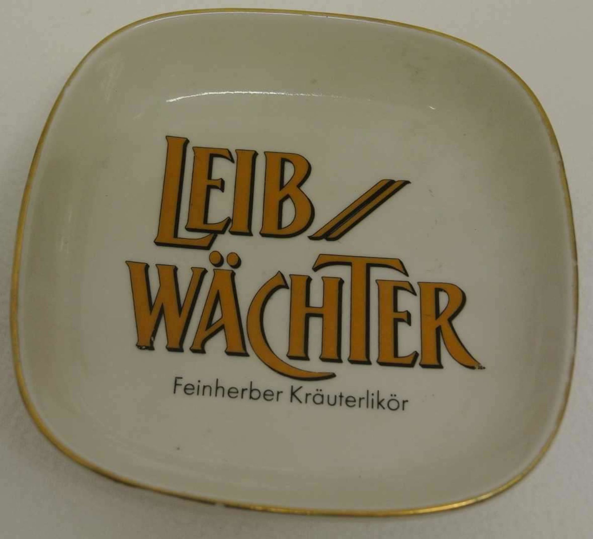 2 Porzellanaschenbecher, 1x Rösler Schaubach, Aufdruck "Leib//Wächter, Feinherber Kräuterlikör", - Bild 2 aus 2
