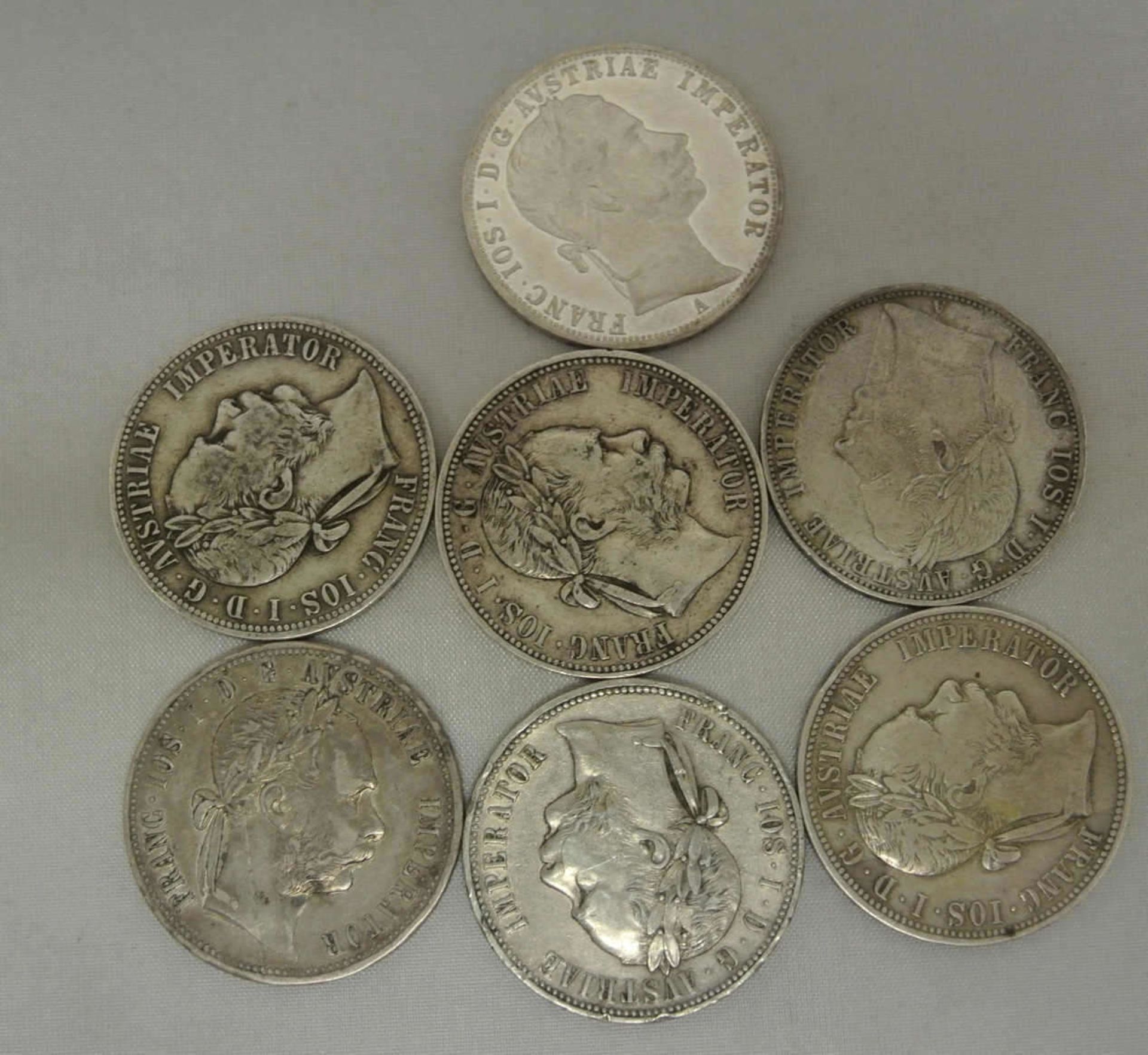 Lot Österreich Münzen, 7x 1 Florin/Gulden, dabei 1x 1859, 1x 1860, 2x 1879, 1x 1883, 2x 1888. - Bild 2 aus 2