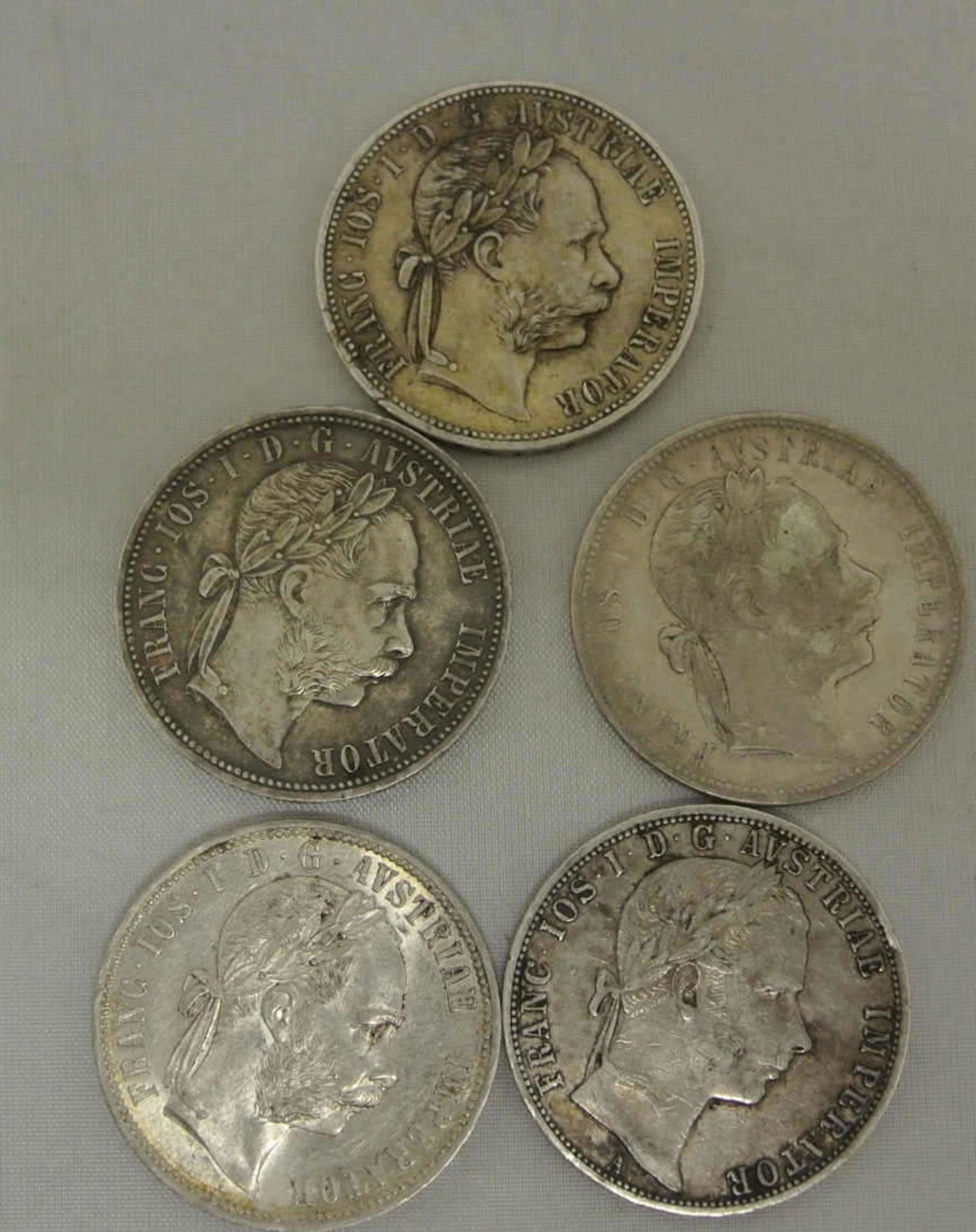 Lot Münzen Östereich, 1 Florin/Gulden, insgesamt 6 Stück, dabei 1x 1860, 1x 1879, 1x 1880, 2x