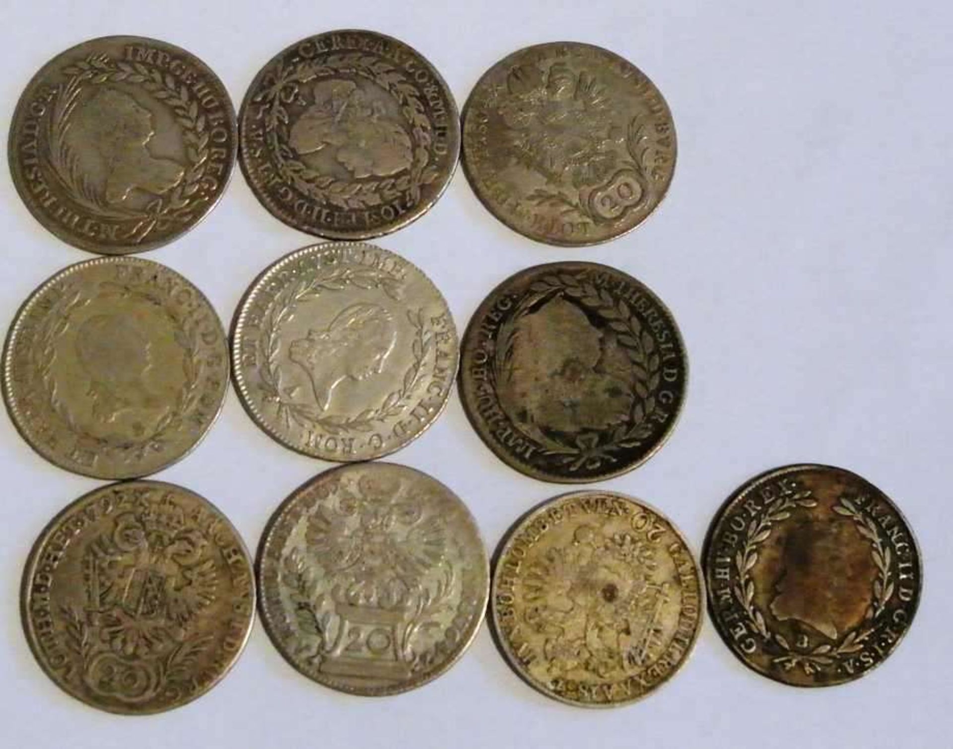 Lot Österreich Silbermünzen ab 1754, insgesamt 10 Stück, Erhaltung: schön - sehr schön+ - Bild 2 aus 2