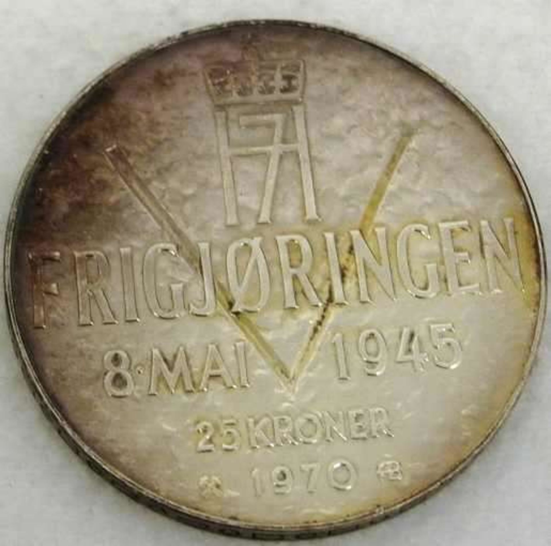 Norwegen, Silbermünze, 25 Kronen 1970, Hakkon und Olav