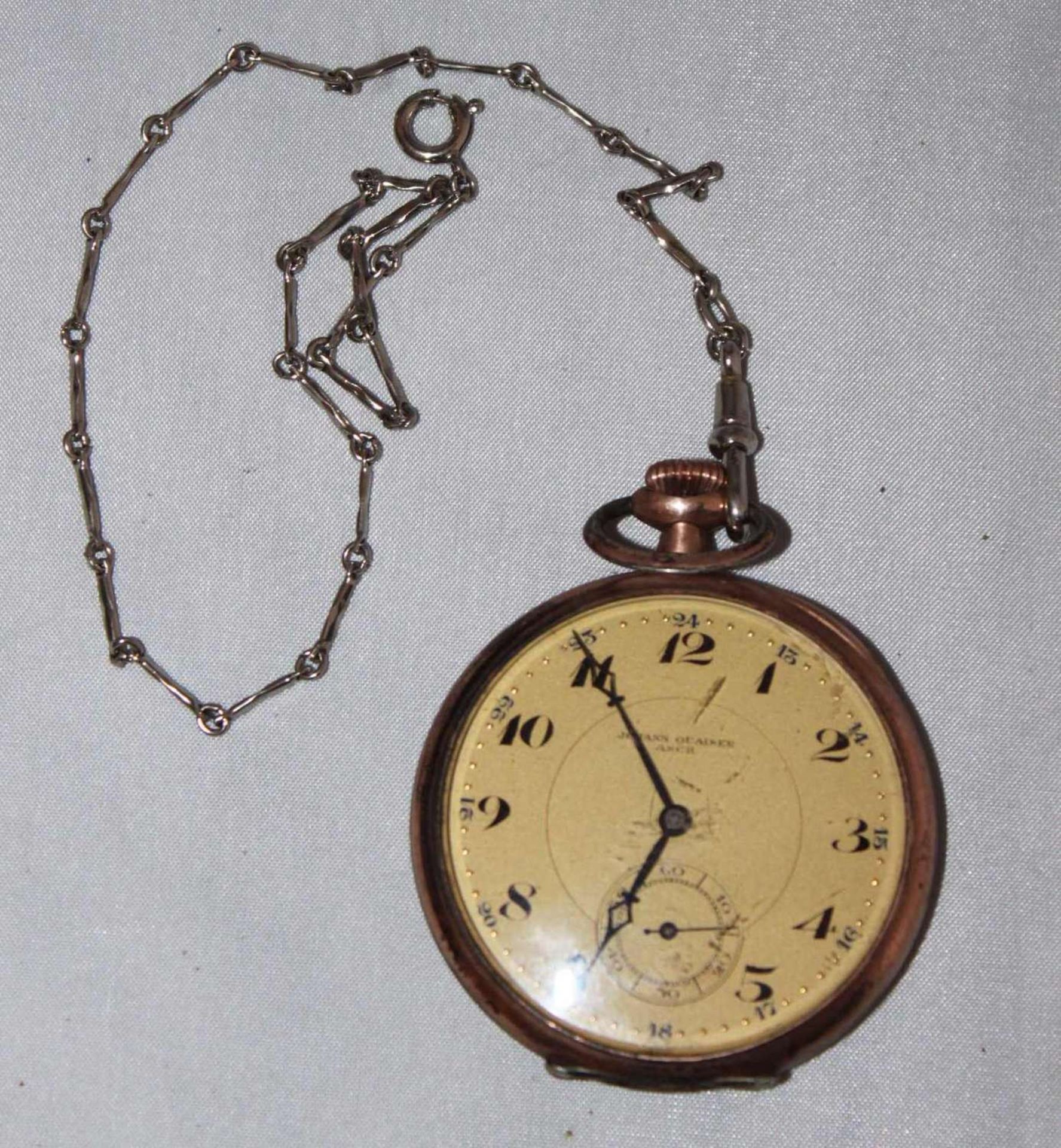 Taschenuhr, Johann Quarser in Asch, Funktion geprüft, mit feiner Uhrenkette Pocket , Johann
