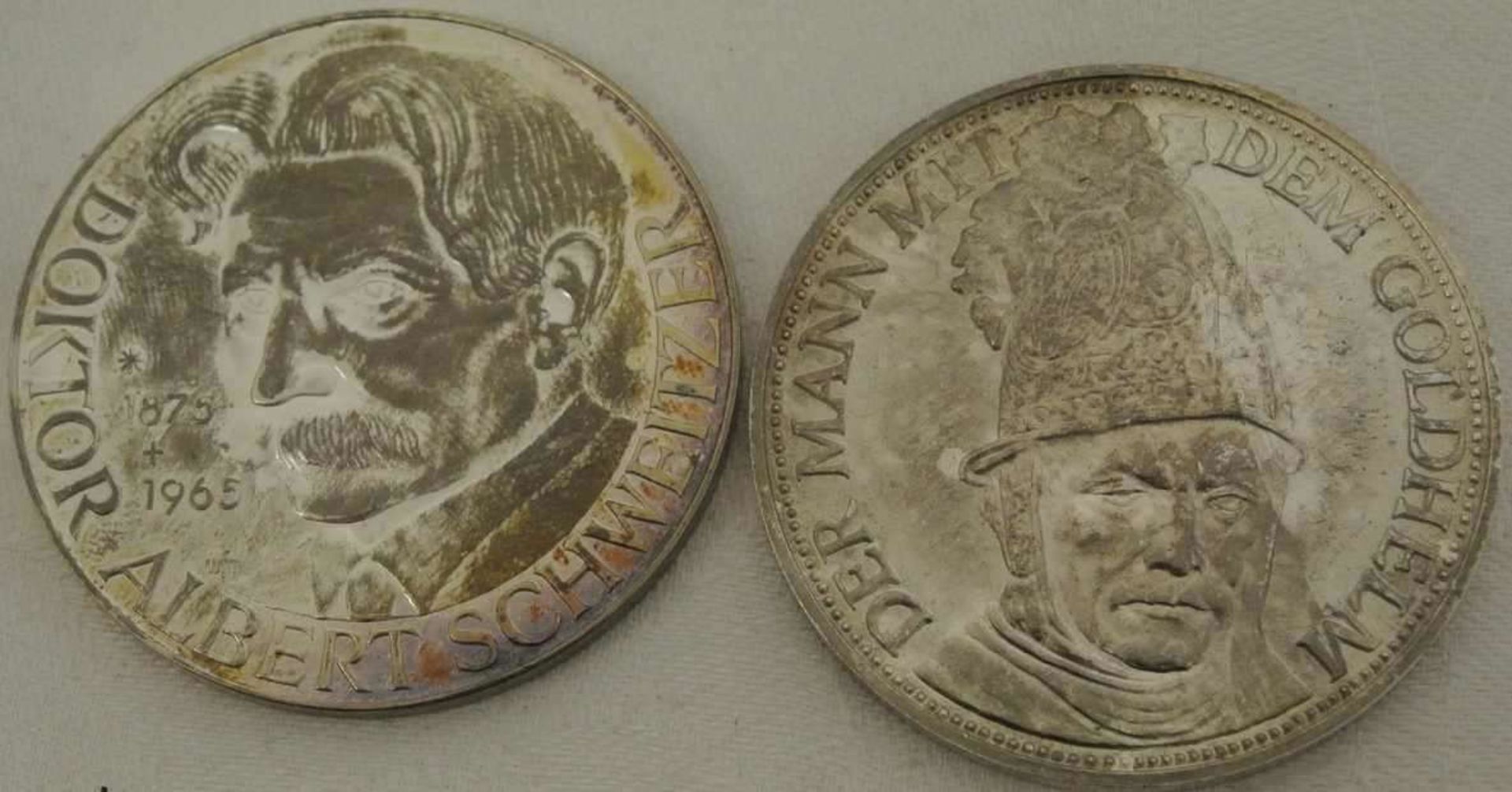 2 Silbermedaillen, 1000er Silber, 1x Albert Schweitzer, sowie 1x Rembrandt, Gewicht 48,85 gr - Bild 2 aus 2