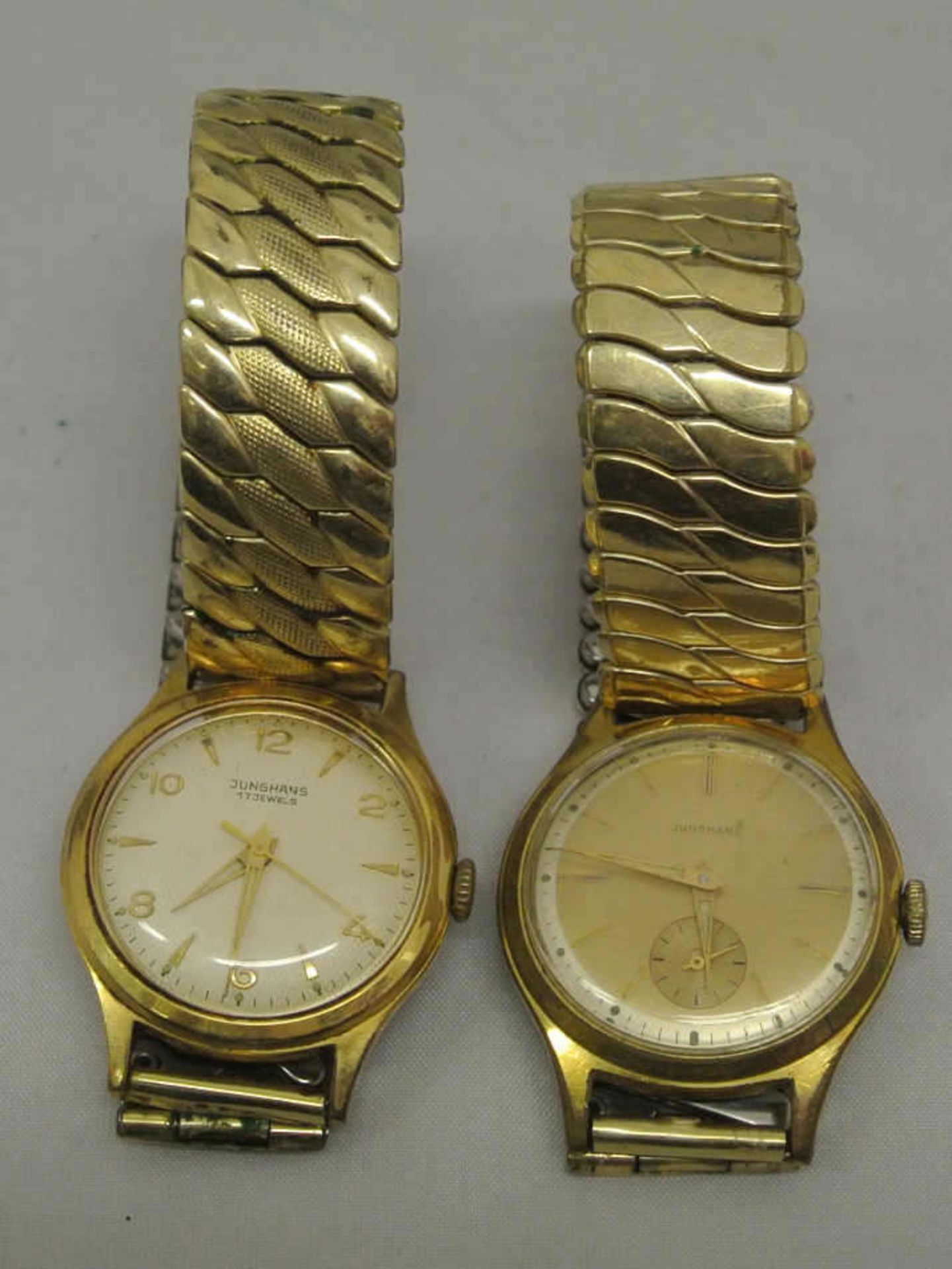 2 Herrenarmbanduhren Junghand, Vintage, 60-70er Jahre, mechanisch, Funktion geprüft mit Tragespuren