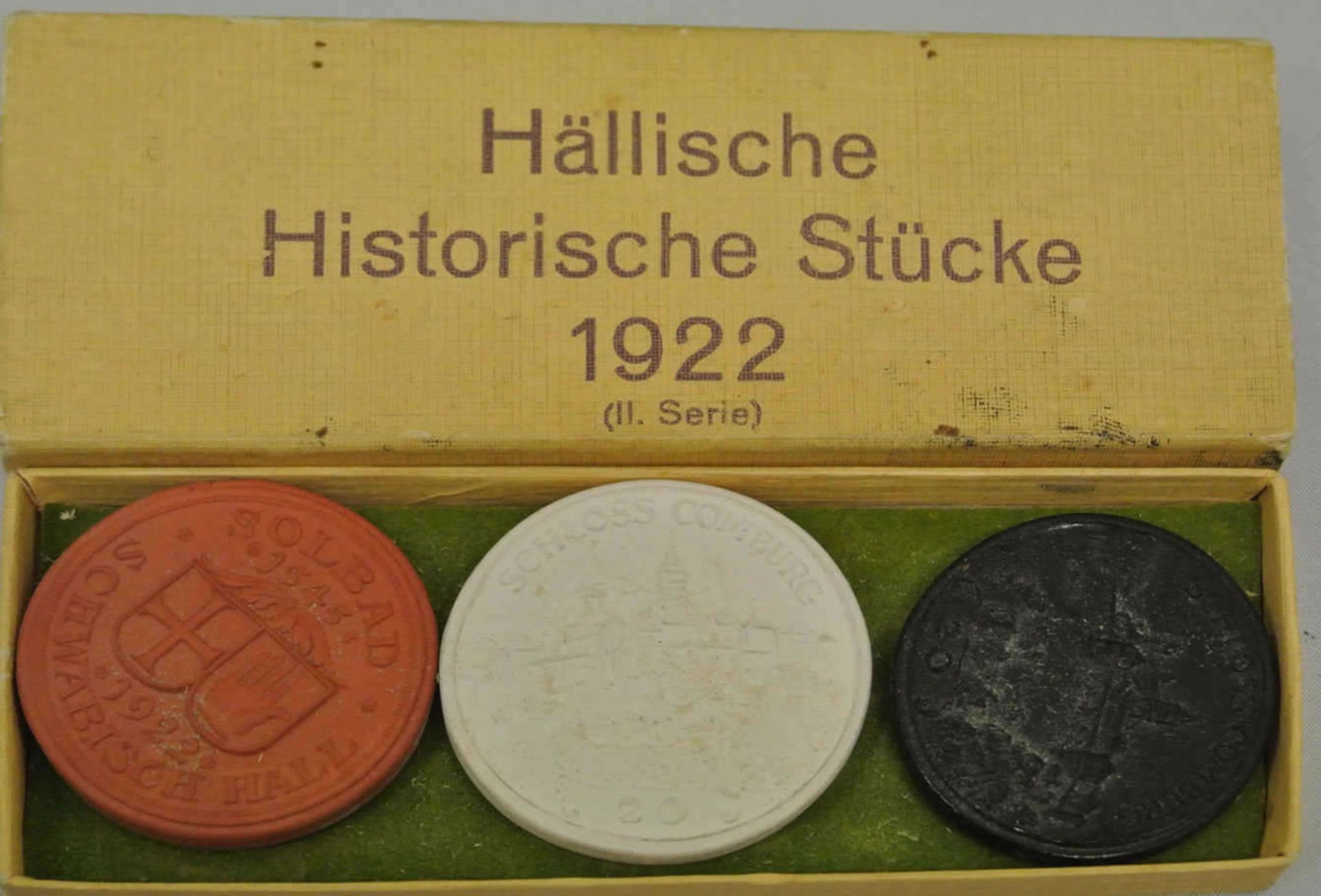 3 Porzellanmedaillen (2. Serie) 1922, Schwäbisch Hall, Hällische Historische Stücke 1922 im Original