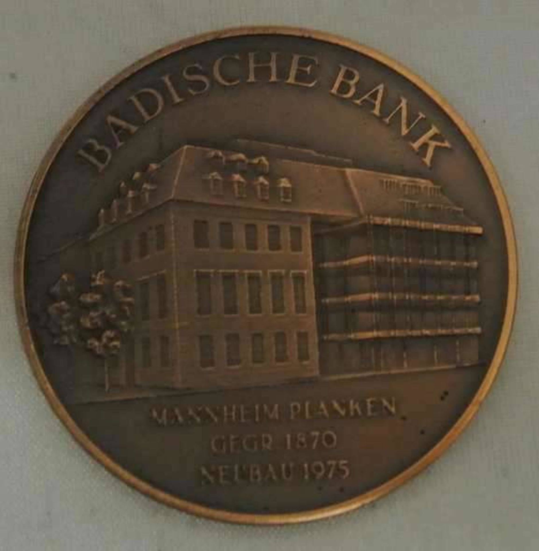 Mannheim, Medaille Badische Bank, gegründet 1870, Neubau 1975. Selten !