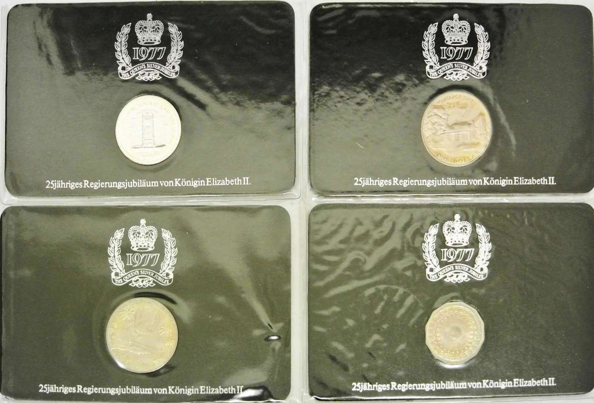 Lot Münzen 1977, 25jähriges Regierungsjubiläum von Königin Elisabeth II., dabei 1x1 Dollar Kanada