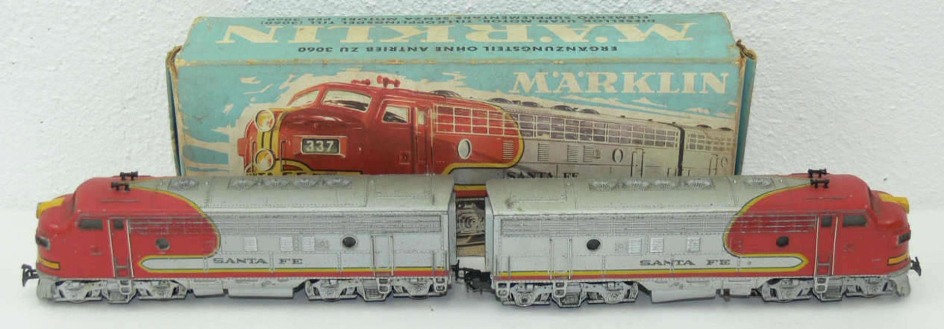 Märklin H0, 3060, zwei Diesellokomotiven "Santa Fe". Zusätzlich Leerkarton 4060. Mit
