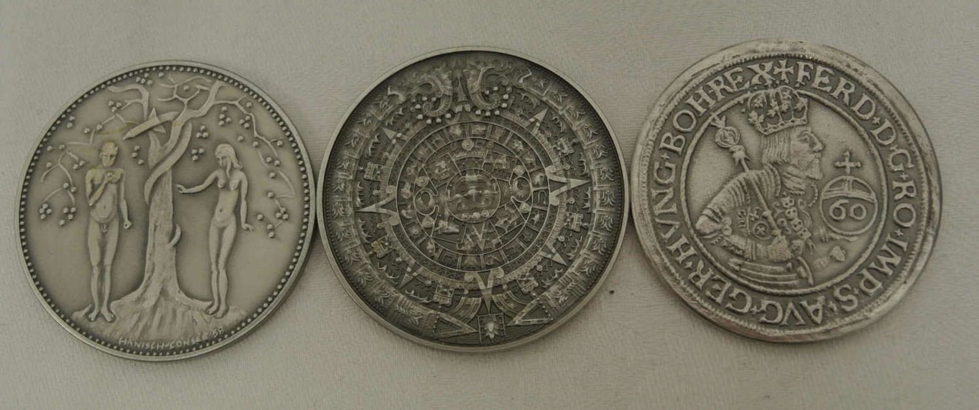 3 große Silbermedaillen, 835er Silber, verschiedene Themen. Gewicht ca. 75,2 gr. 3 large silver - Bild 2 aus 2