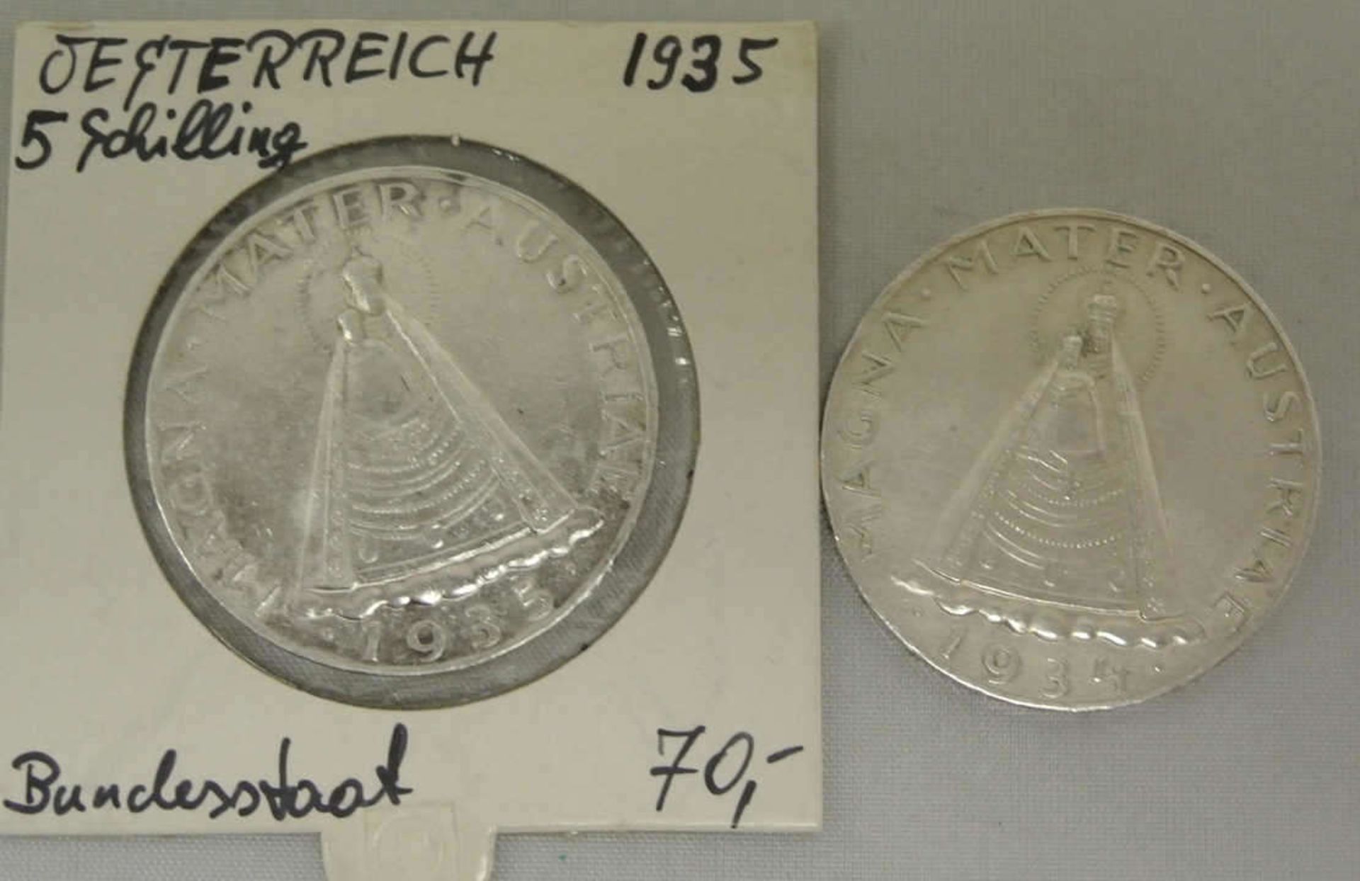 Österreich, 1.Republik, 2x 5 Schilling Münze Silber Magna Marter, 1x 1934, sowie 1x 1955. Erhaltung: